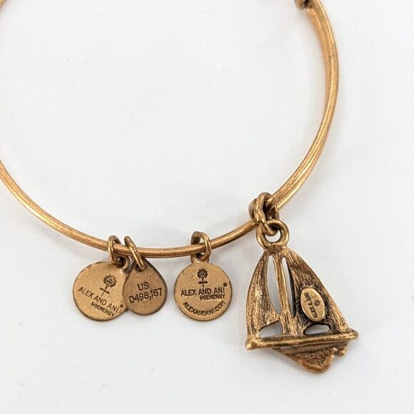 Alex & Ani Bronze Sailboat Charm Gold Stacking Bangle Bracelet - Picture 2 of 7